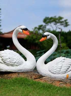 防真浮水黑白天鹅摆件花园庭院室外喷泉水池水景装饰品树脂漂浮大