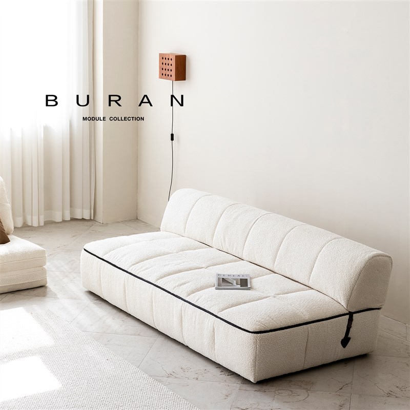 奶油风落地豆腐块无扶手羊羔绒白色沙发两用多功能可折叠沙发床