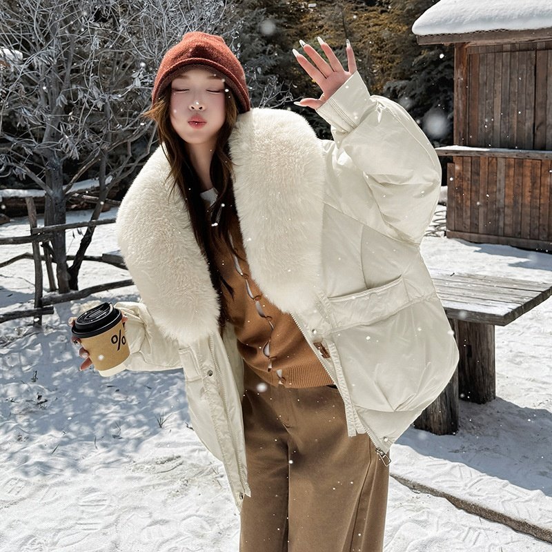 欧美棉服2025冬女羽绒棉服潮流款个性街头大毛领短款连帽棉衣外套