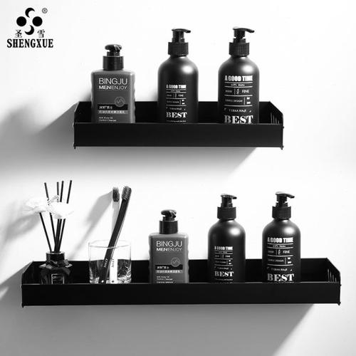北欧黑色浴室置物架壁挂日系免打孔化妆台卫生间洗漱台镜前收纳架