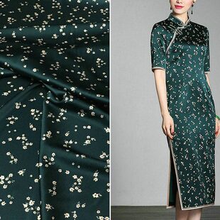 重磅真丝弹力缎面料19法式复古小碎花印花宽幅桑蚕丝绸茶歇裙布料