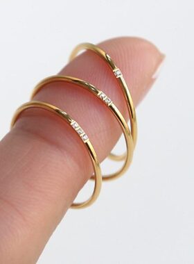 强保色 韩国玫瑰金钛钢细戒指女镶钻迷你食指时尚百搭叠戴网红戒