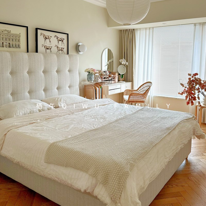 法式复古饼干床奶油风布艺床主卧室软包简约1P米8双人齐边大婚床