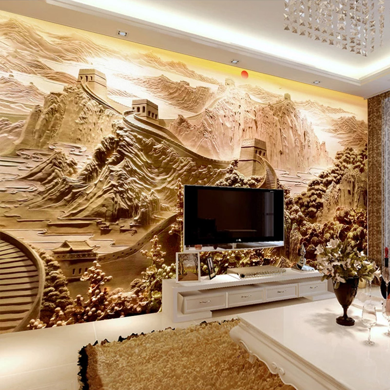 8d立体浮雕万里长城p客厅电视背景墙壁纸卧室沙发影视墙布公司墙