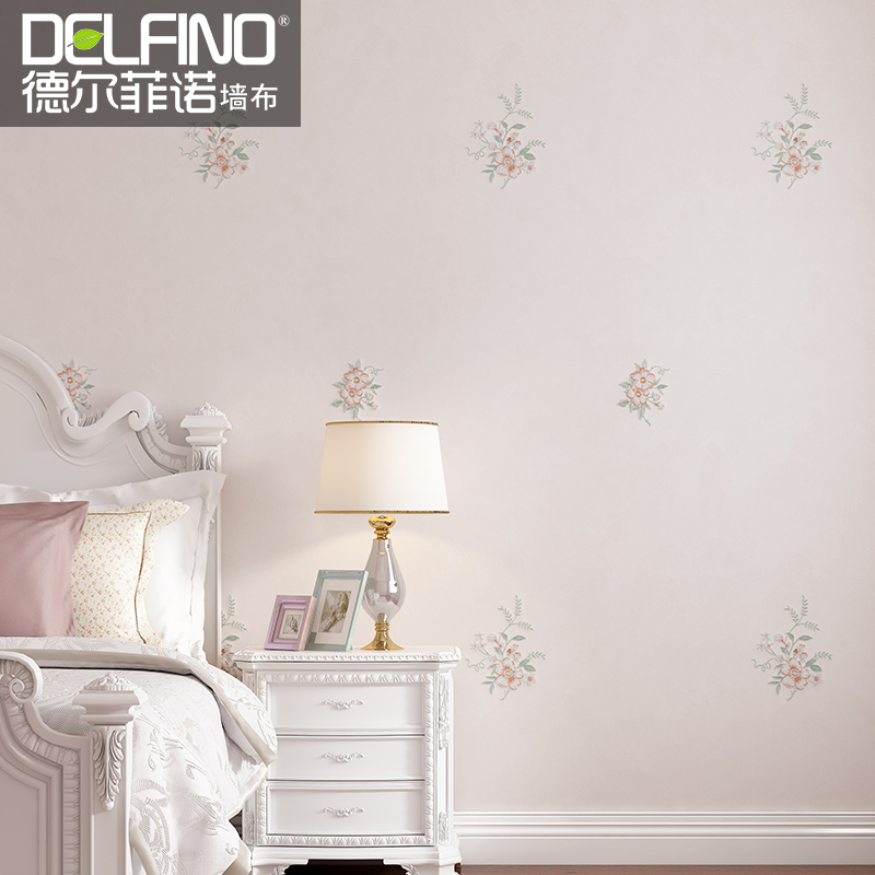 高档田园无d缝墙布全屋现代简约卧室客厅背景墙墙纸轻奢刺绣壁布