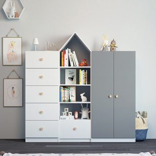 可比熊实木儿童衣柜收纳柜简约现代双开门抽屉式男女孩衣橱柜子