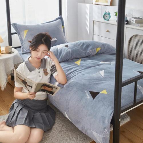 A类牛奶绒学生宿舍床上三件套床笠款冬季加厚双面珊瑚绒被套床单3