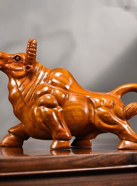 花梨木雕牛摆件实木质动物生肖家居客厅装饰办公开业红木工艺礼品