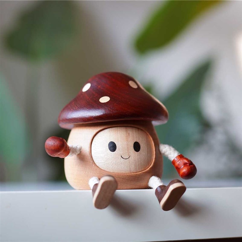 蘑菇小木偶摆件i创意可爱治愈系桌面装饰品送朋友闺蜜生日礼物女