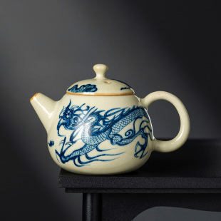 青花茶壶泡茶家用单壶中式 汝窑元 F功夫茶具茶水分离陶瓷沏茶壶