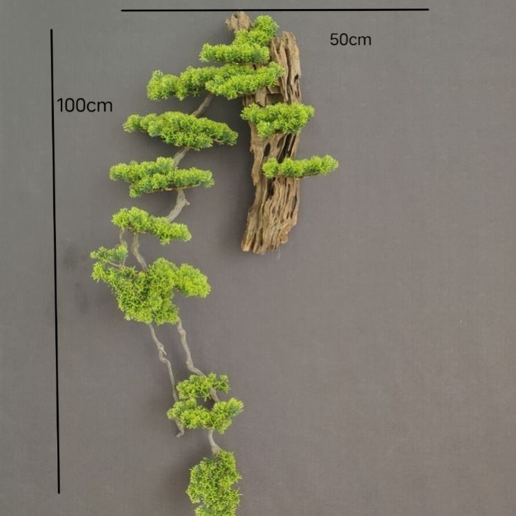 仿真植物迎客松中式墙面装饰枯木树壁挂客厅布置造景创意茶室挂件