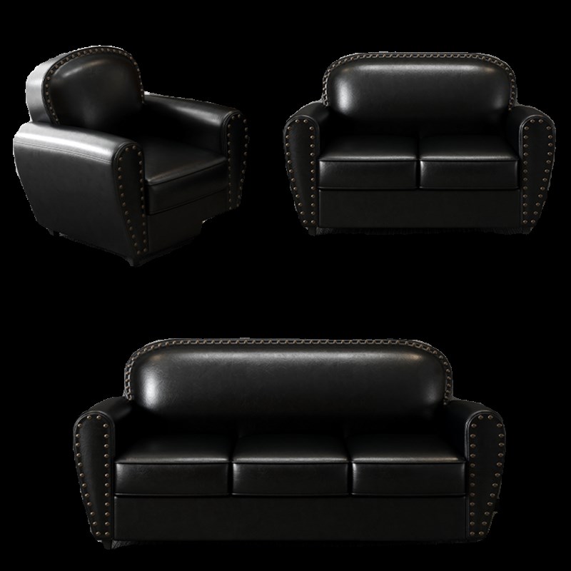 小户型办公室商用沙发休闲黑色单人三人直排休息区接待会客