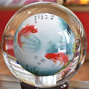 内画琉璃水晶球玻璃工艺品商务礼品国画民族艺术品送领导客户