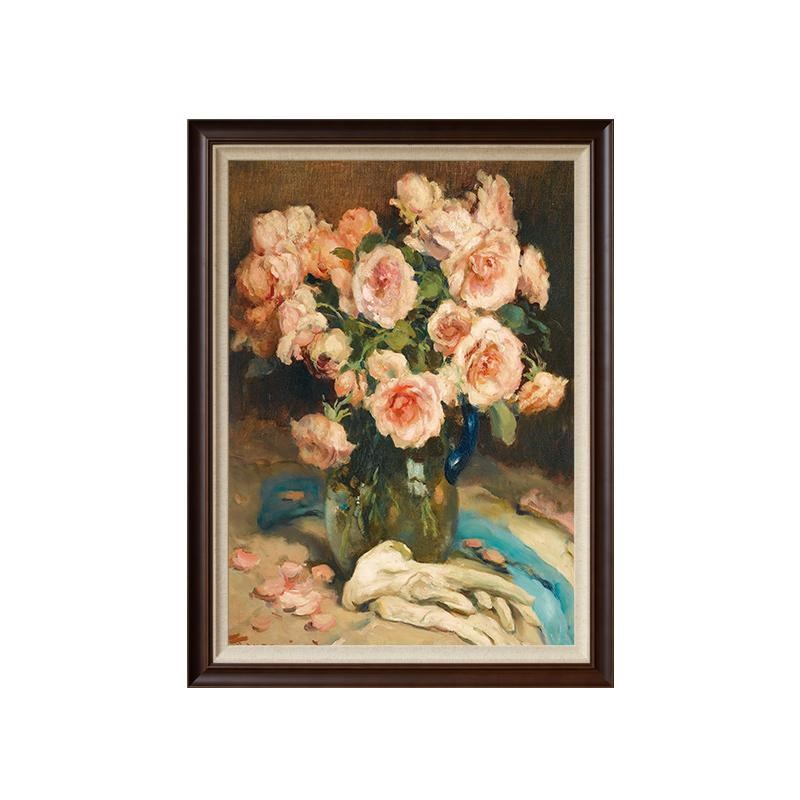 《玻璃瓶中的玫瑰》法式卧室装饰画中古风玄关挂画复古餐厅壁画图片