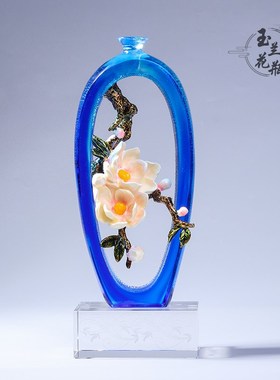 琉璃玉兰花瓶摆件珐琅彩工艺品中国风家居装饰客厅酒柜高档轻奢