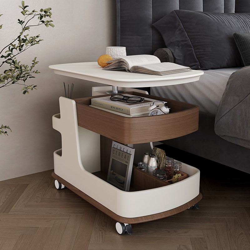 22新款实木客厅沙发边几柜可升降小户型推车卧室床头柜茶几