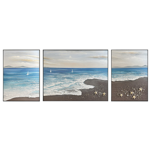 雪川手绘大芬村油画装饰画客厅沙发背景墙肌理画现代海景定制挂画