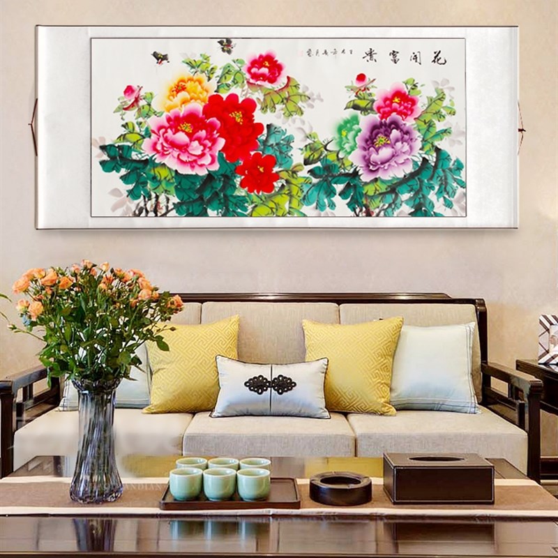 牡丹挂画纯手绘国画花鸟画中式客厅装饰画沙发背景墙壁画餐厅真迹图片
