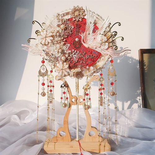 面色重工团扇新娘结婚di材料古风手工成品秀禾高级遮面喜扇