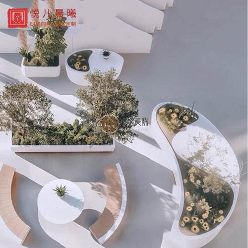 户外玻璃钢花坛花槽庭院别墅休闲座椅露台异形防腐木花箱坐凳组合