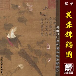 赵佶芙蓉锦鸡图微喷打印宋元花鸟画临摹绢布画稿工笔禽鸟画范本