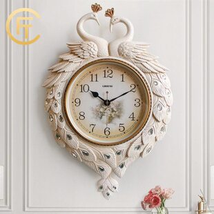 胖匠客厅孔雀挂钟欧式 时钟石英钟表 静音大气挂表卧室摆钟家用时尚