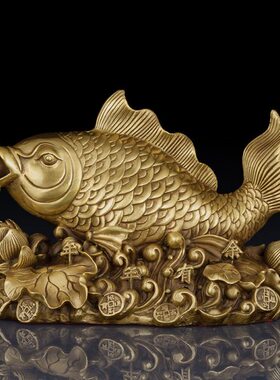 纯黄铜鱼摆件连年有余工艺品家居饰品摆件年年有余铜鱼办公室饰品
