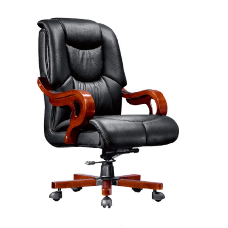 办公家具木脚架皮面经理室办公电脑总裁老板椅主管椅实木椅