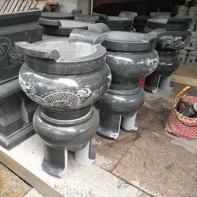 石雕香炉青石鼎大号圆形寺庙祠堂祭祀供佛家用大理石仿古带座香炉