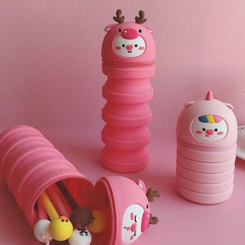 可爱小学生大容量可伸缩硅胶笔袋创意文具盒环保笔筒男孩女孩高中