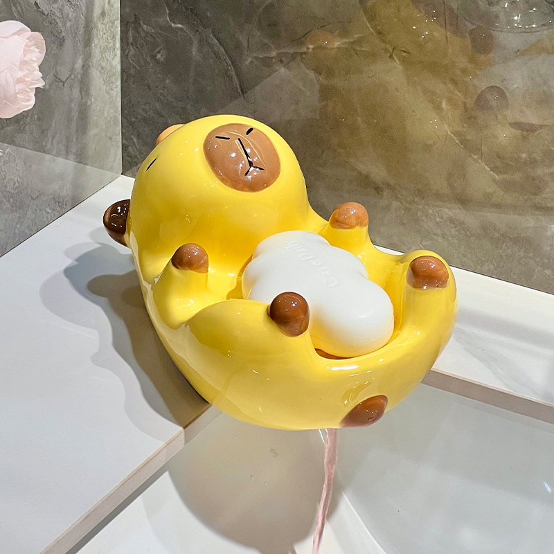 沥水卡皮巴拉肥皂盒香皂s盒置物架卫生间浴室家用陶瓷不积水皂碟