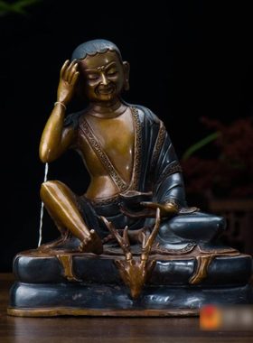 家用佛前用品铜像摆件尼泊尔手工青铜7寸米拉日巴铜像