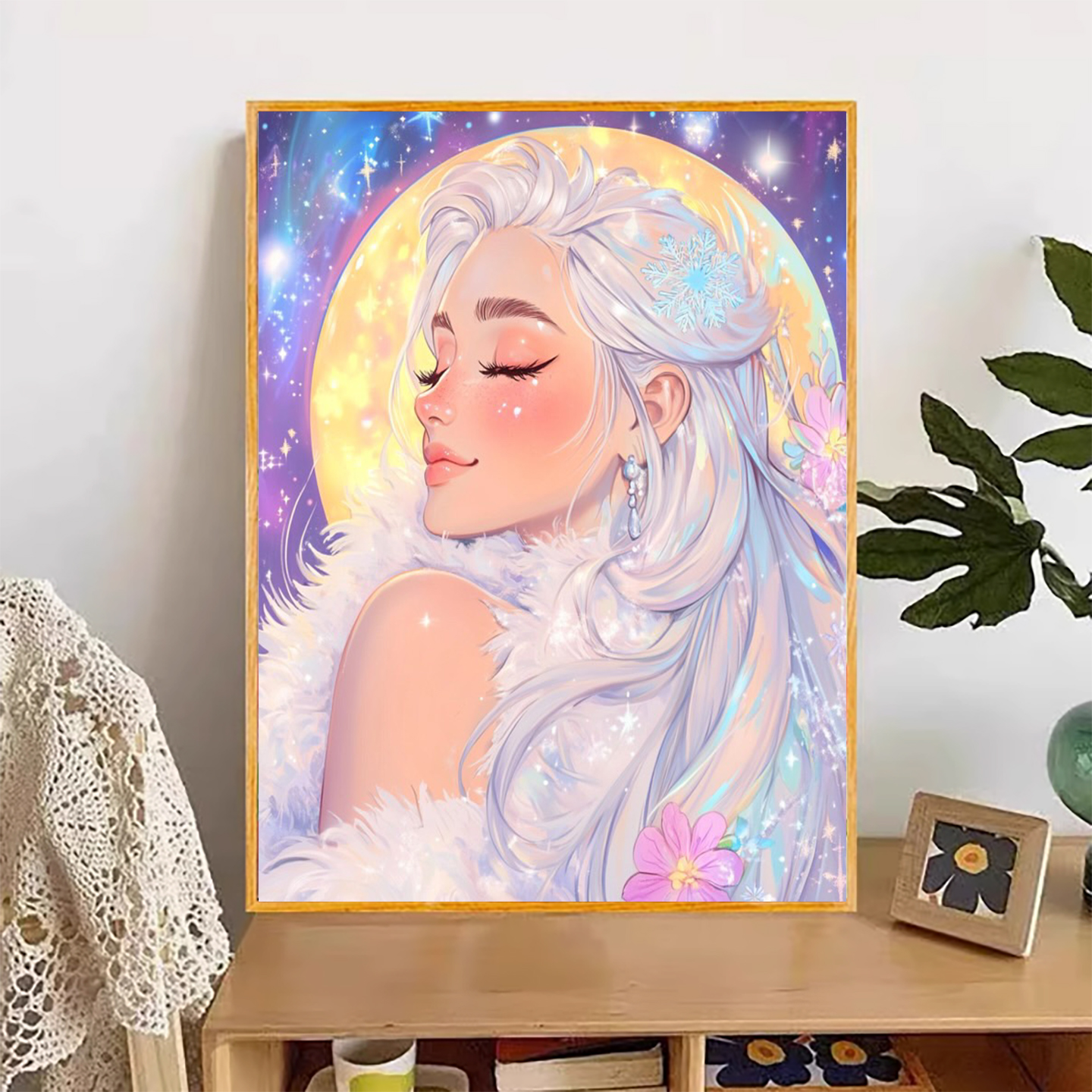 新款钻石画满钻银月花灵系列客厅卧室DIY贴钻装饰画