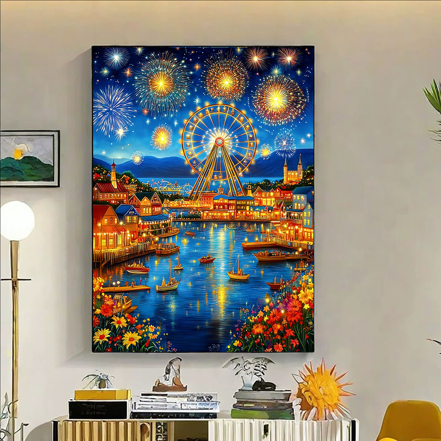 【花田错】新款钻石画烟花摩天轮点图满钻客厅高颜值手工贴装饰画,居家布艺,钻石绣,淘宝优惠券,粉丝福利购,淘宝优惠卷