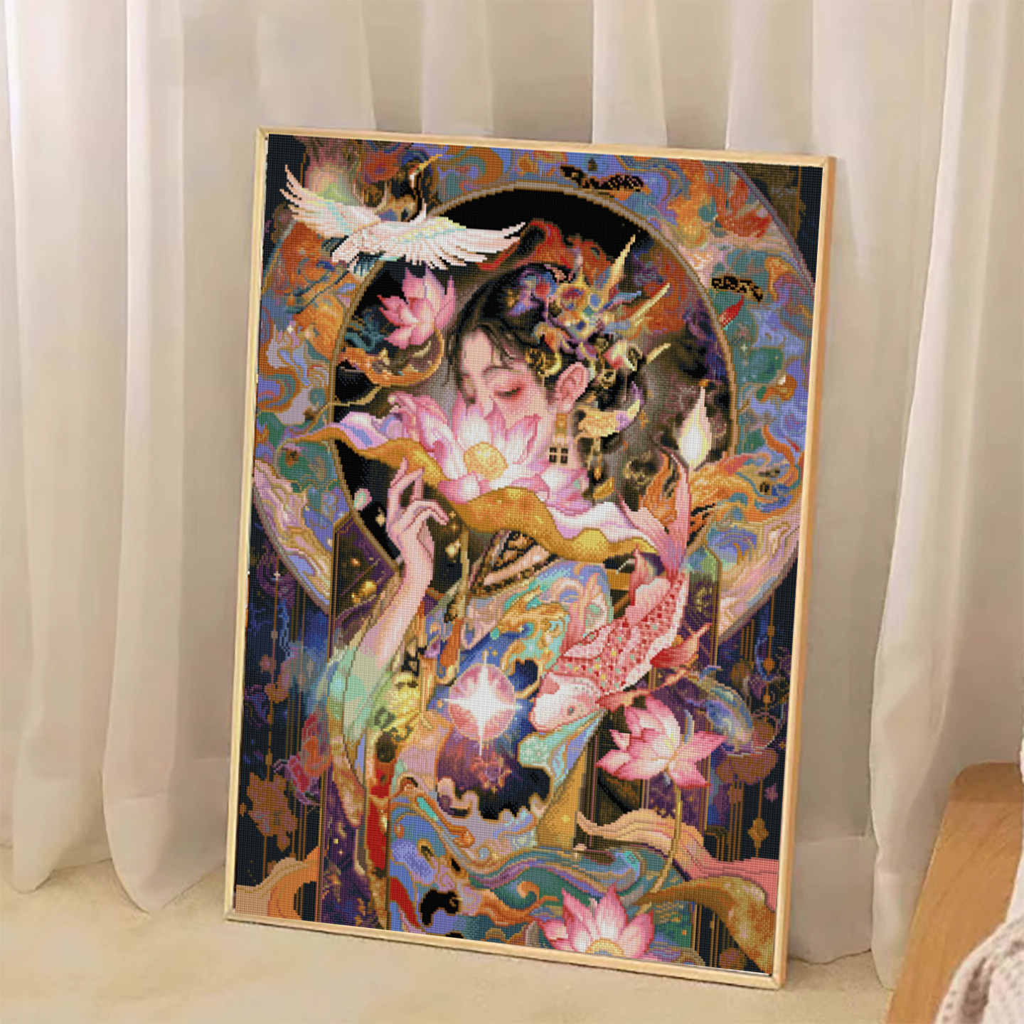 【花田错】新款九紫离火满钻钻石画荷花客厅卧室手工贴钻装饰画