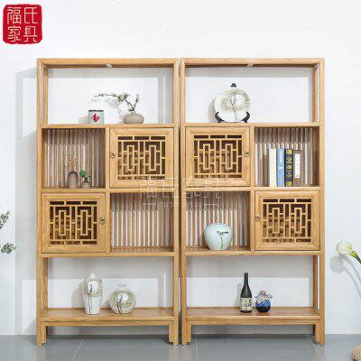 新中式禅意茶架仿古多宝阁博古架展示架老榆木书架实木置物架储物