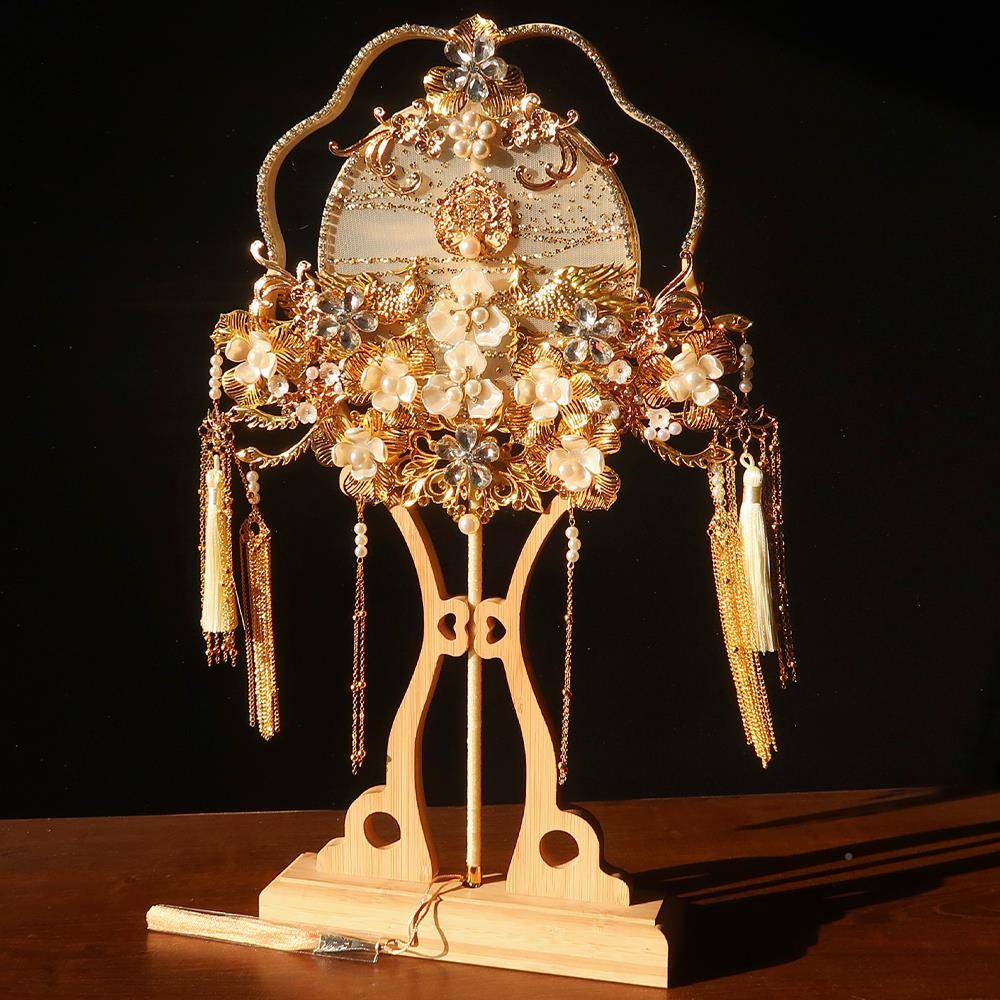 扇新娘结婚材料包MJZ秀禾金团色式重级工高手工喜扇中礼盒手捧花