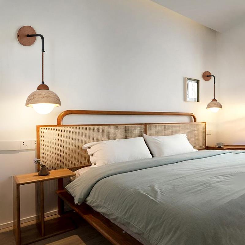 黄复洞石日式侘寂风卧室床头壁灯欧北客厅桃木古BD-2340胡民宿壁