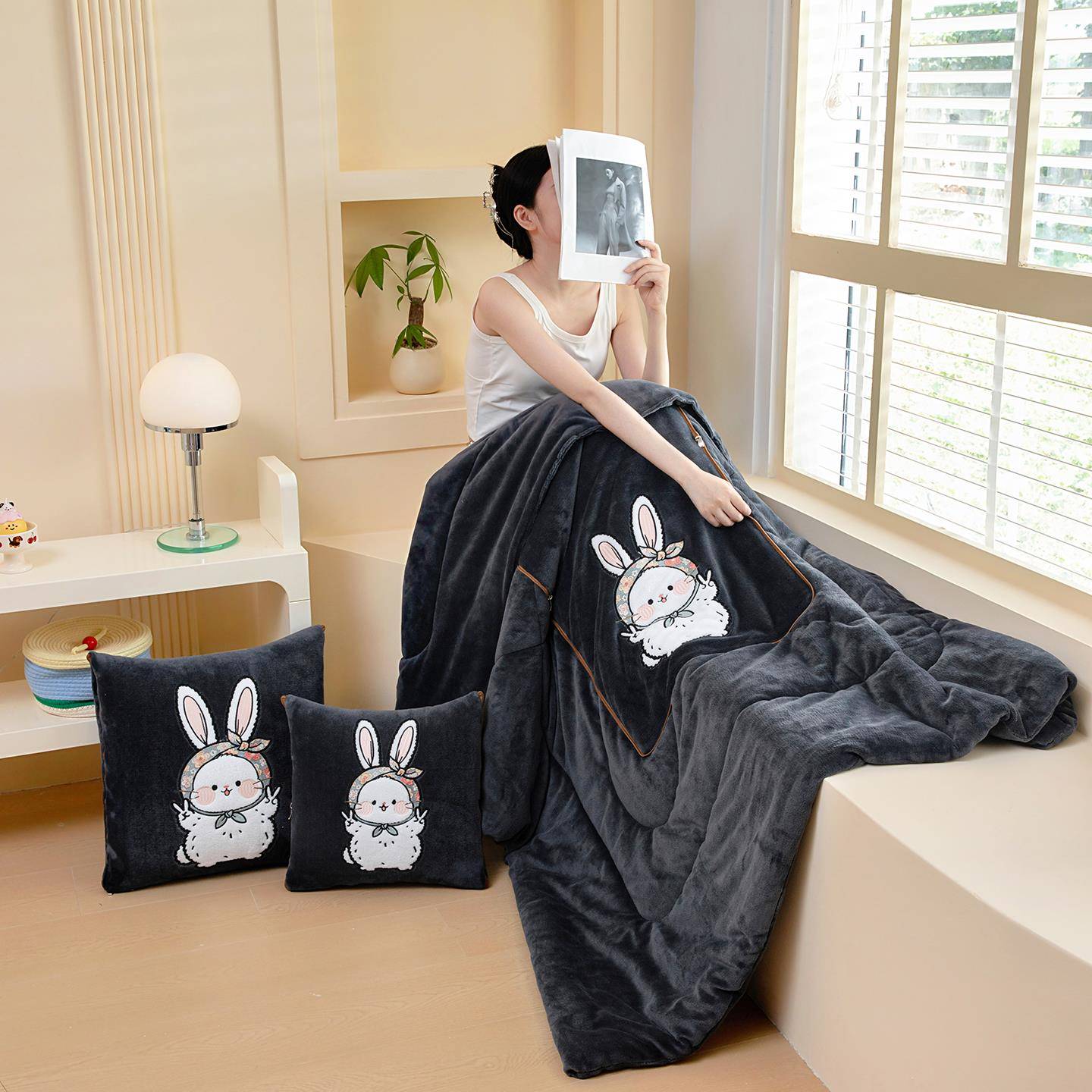 牛奶绒 加厚沙发抱两枕午被det09021子用二合一客背厅睡折叠靠枕