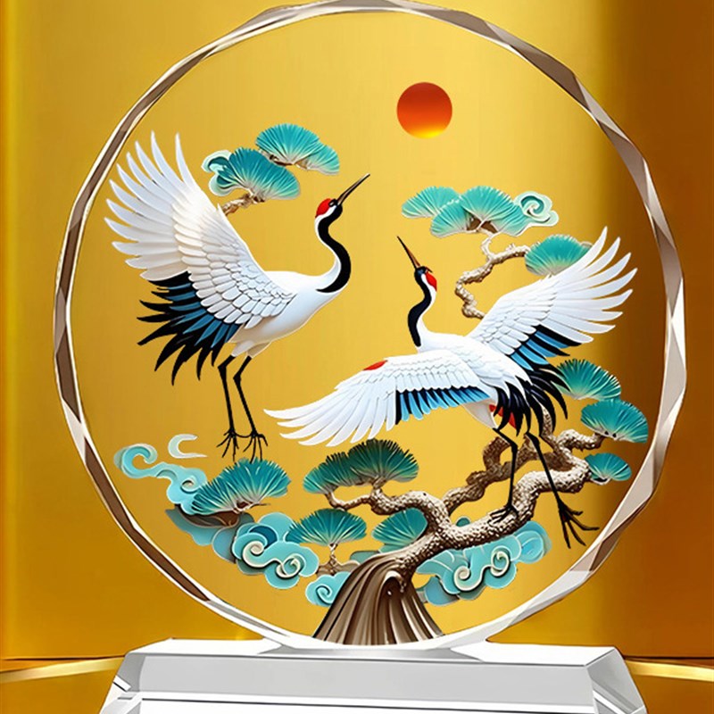 松鹤延年水晶摆件福寿安康桌面客厅玄关J乔迁开业吉祥如意装饰摆