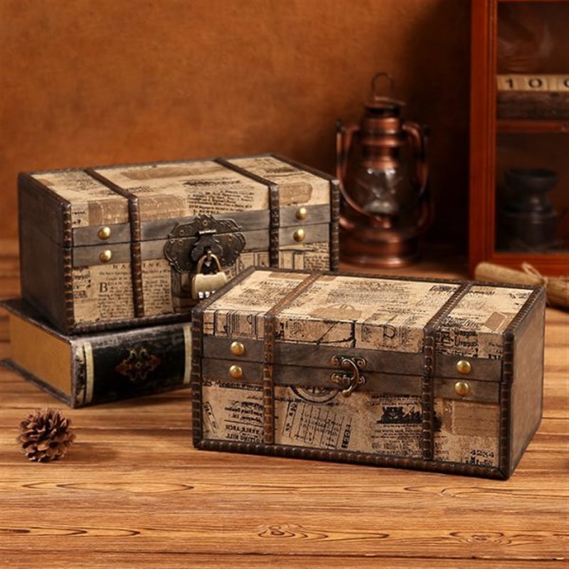 复古欧式收纳盒桌面带锁木盒C子家用文件首饰储物盒密码小