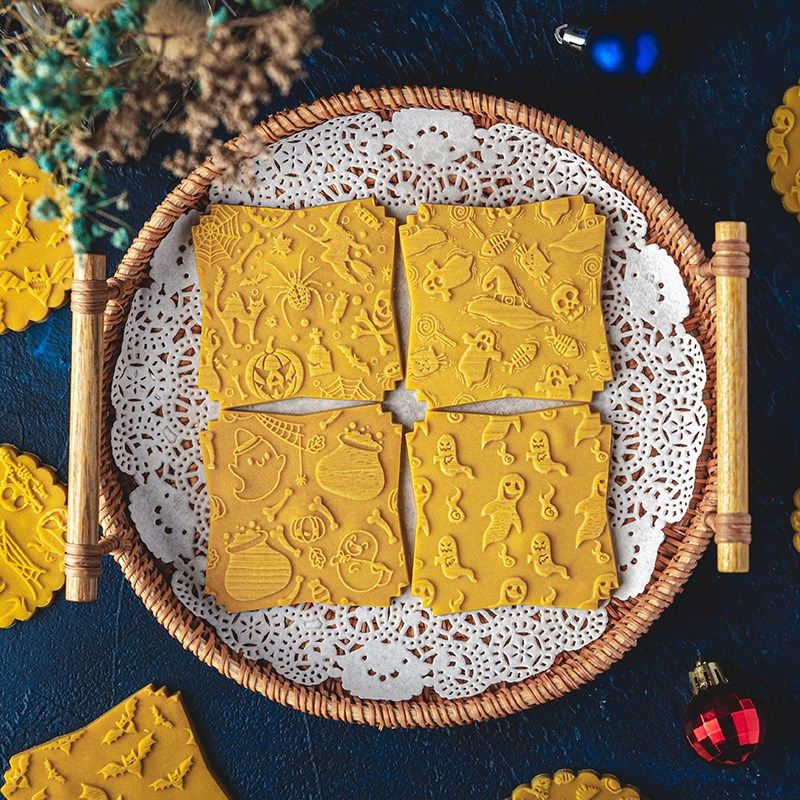 万圣节印擀面杖卡通幽灵南瓜翻糖曲奇面皮印擀棍木质烘焙工具