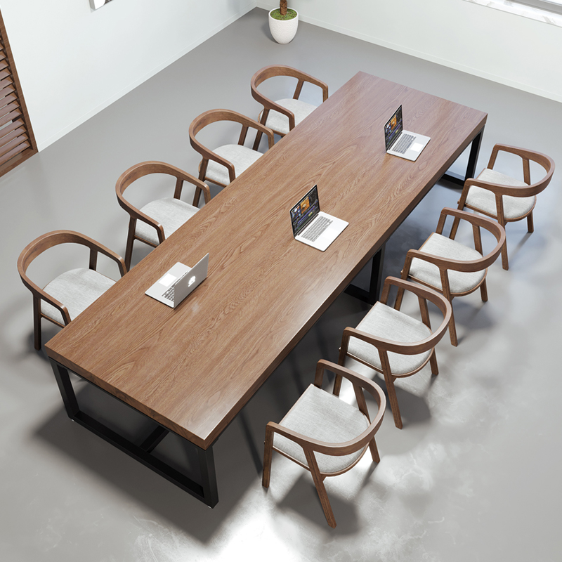 实木会议桌简约现代长桌接待洽谈桌复古工业风工作台大板桌椅组合