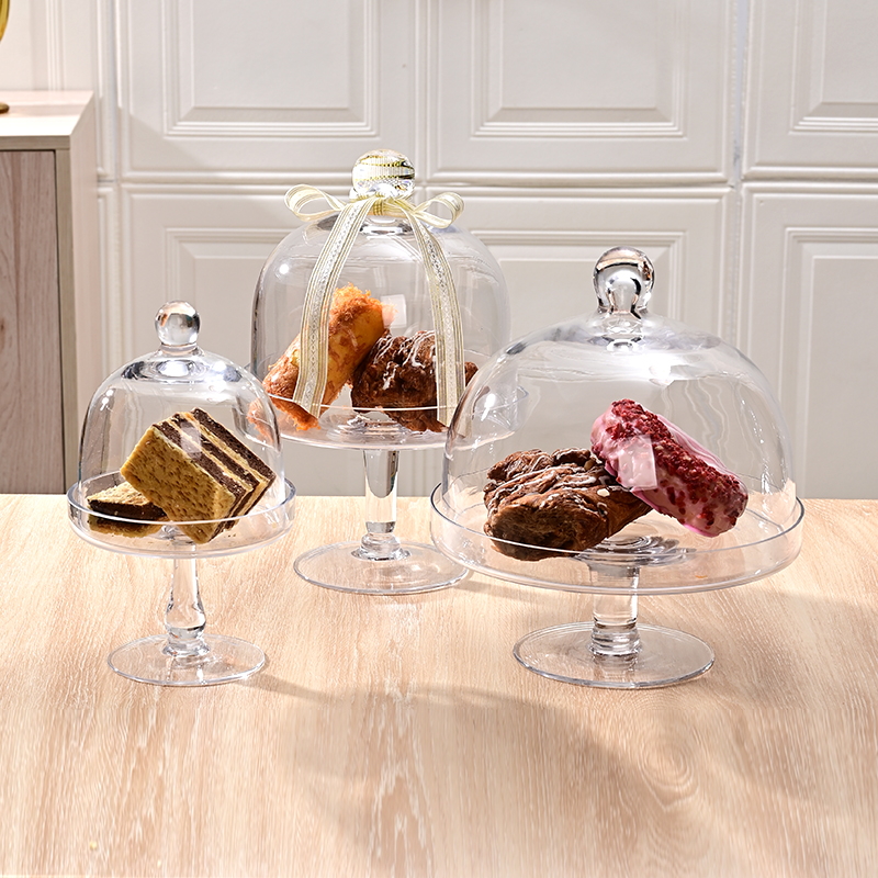 欧式大号蛋糕托盘透明玻璃罩高脚带盖子面包水果试吃盘甜品台展示