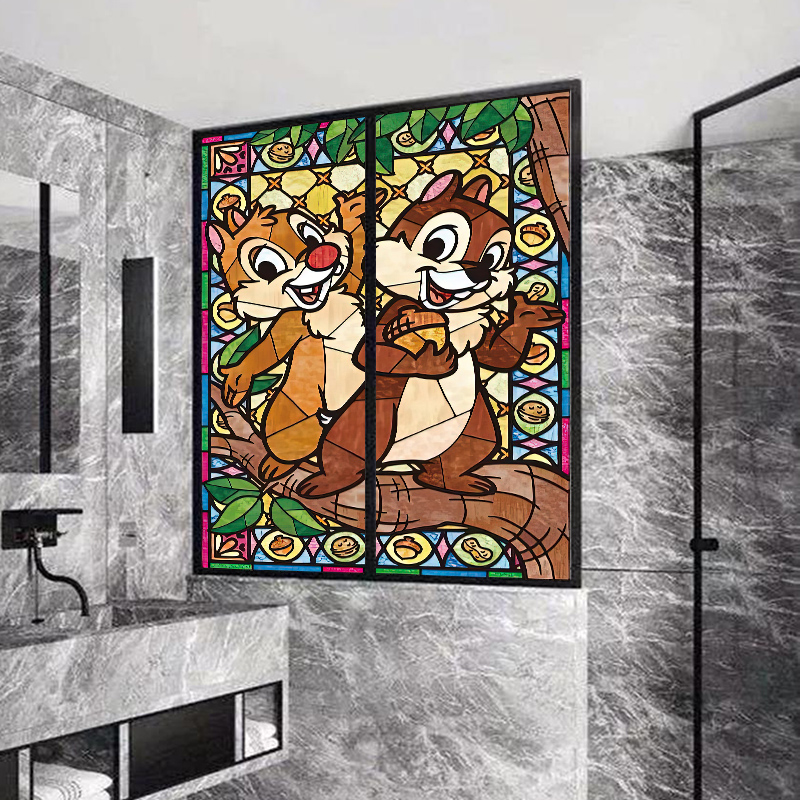 复古教堂彩色玻璃贴纸静电磨砂玻璃贴膜镜子卫生间欧式窗户花贴纸