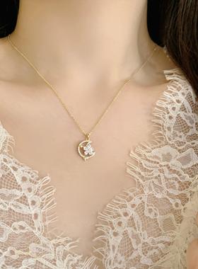 [冰轮*金]微镶锆石月亮可旋转吊坠项炼小众精致时尚高级感百搭