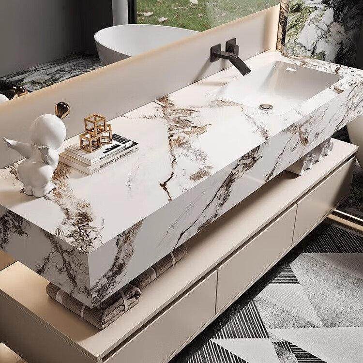 奢石岩板陶瓷无缝一体盆浴室柜组合卫生间洗漱台洗手池洗脸台定制