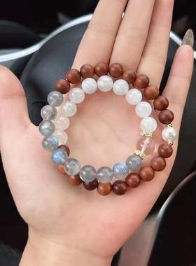 真品雷击木枣木定制手炼双圈水晶手串女生礼品女士小红书同款订制