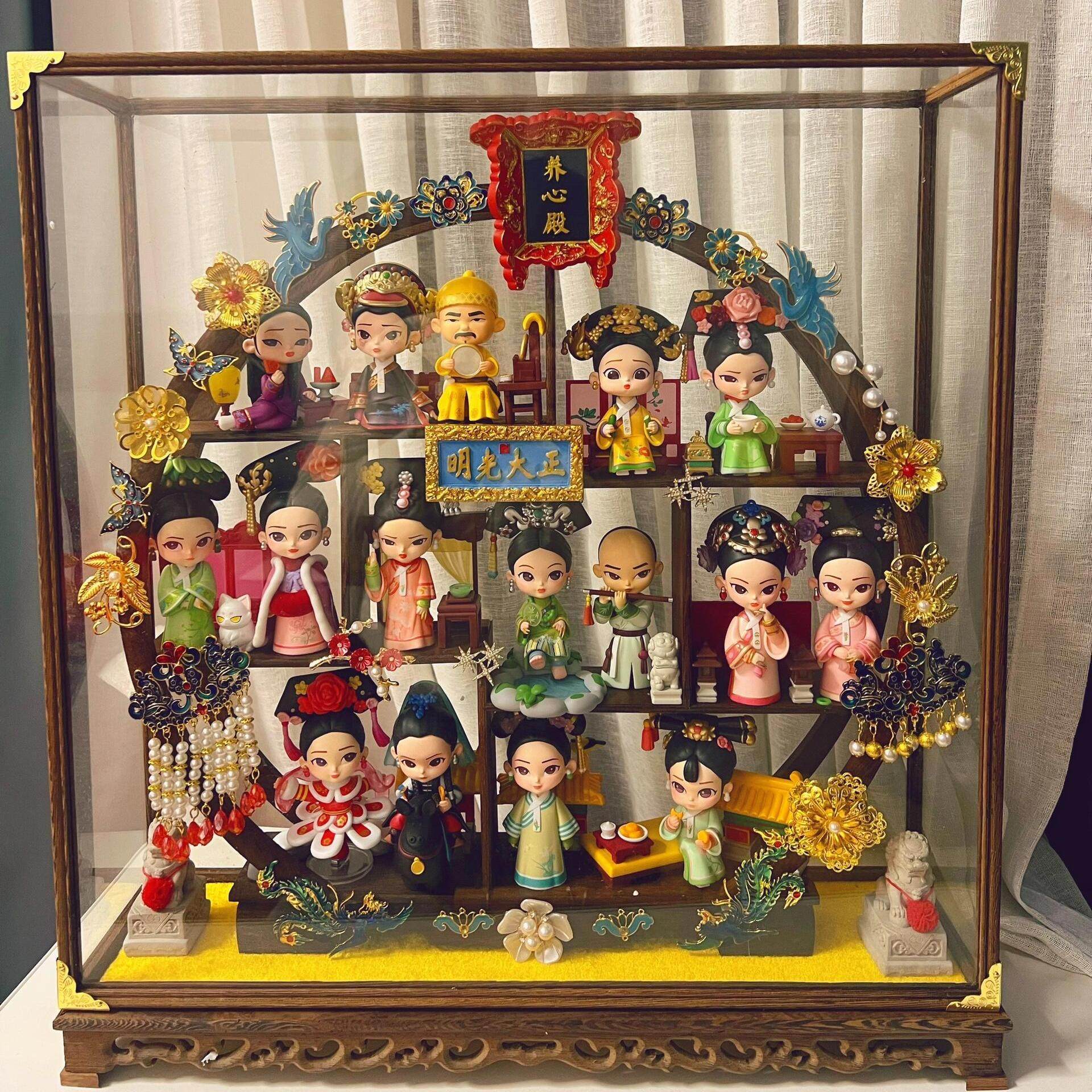 甄嬛传盲盒展示盒实木摆件展示架鸡翅木小博古架台面茶壶杯甜品架