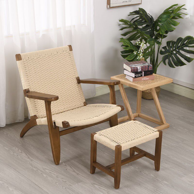 in实木藤编扶手椅家用客厅阳台靠背椅单人沙发椅懒人休闲椅